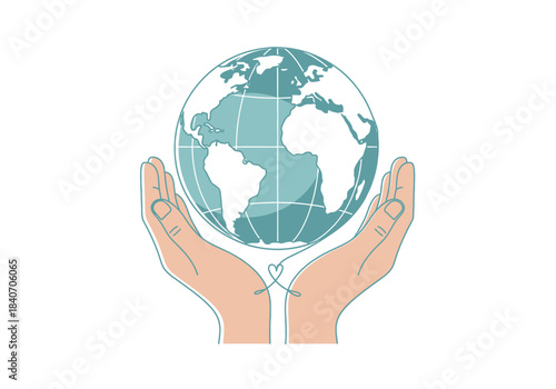 Vector illustration of a globe held by two open hands representing global human rights protection, human rights day theme , clipart style vector