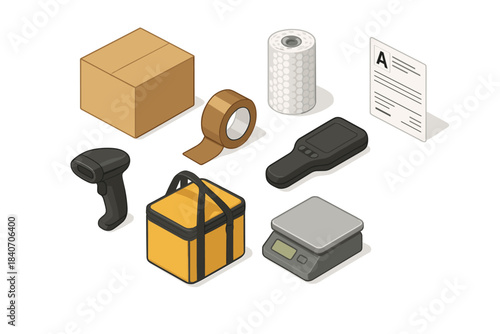 Delivery tools package tape barcode scanner box scale