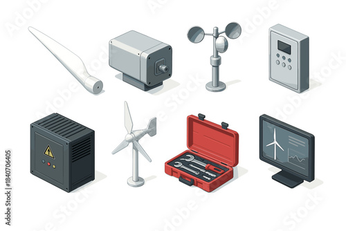Wind turbine equipment and tools collection with anemometer and control panel