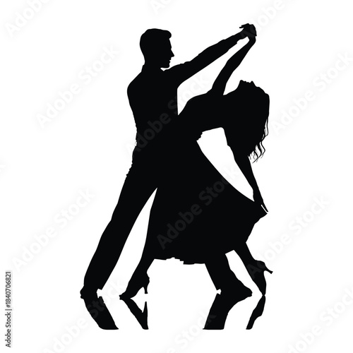 Elegant couple dancing together in a romantic silhouette