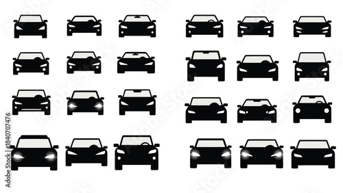 Collection of black car silhouettes on white background