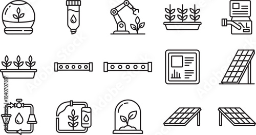 Smart farming and agriculture technology icons for sustainable and modern cultivation