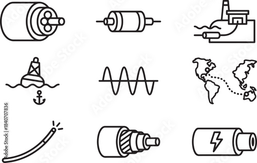 Submarine cable installation equipment set. cable laying vessel, cable repeater and buoy
