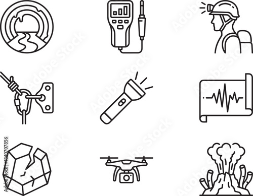 Speleology and exploration icons. cave exploration and geological study