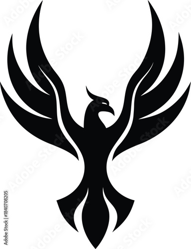 Phoenix flame icon rising bird flat minimalist vector design