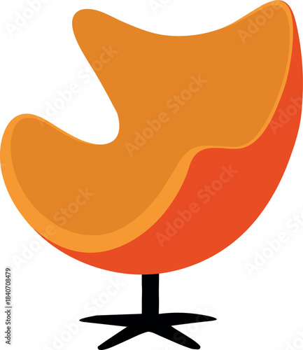Egg Chair with Curved Orange Shell and Black Pedestal Base for Modern Interior Design