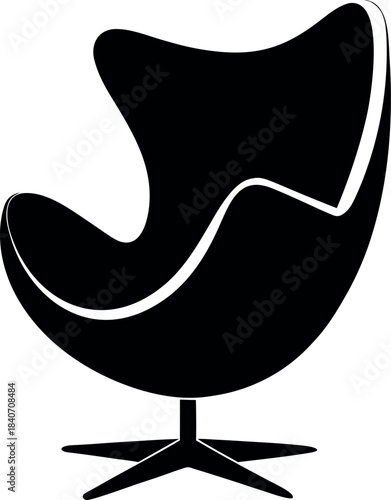Egg Chair Silhouette with Swivel Base and High Back for Modern Interior Design Illustration