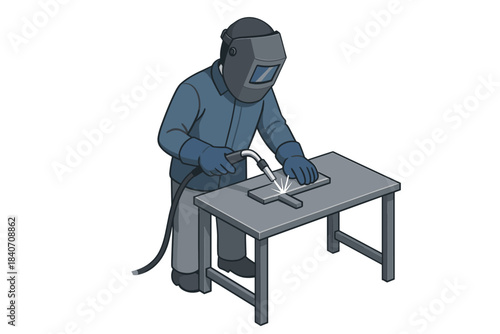 Male welder working on metal project with protective gear