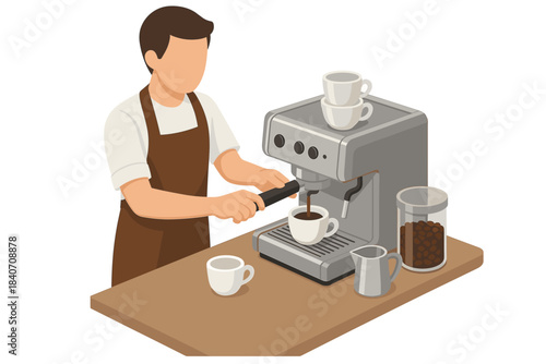 Barista making espresso with machine in coffee shop