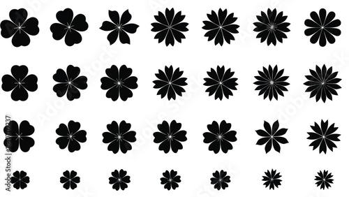 Collection of black flower silhouettes on white background