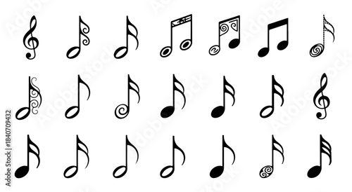 Musical Notes Vector Set - Treble Clef, Eighth & Quarter Notes, Decorative Music Elements
