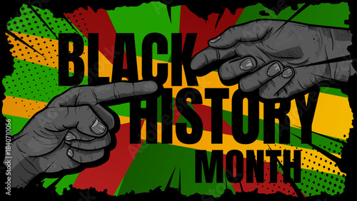 Black history month illustration with reaching hands and pan-african colors