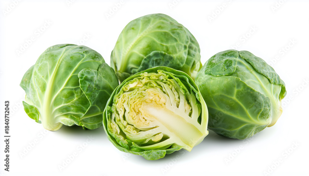 Fototapeta premium Brussels sprouts cut in half isolated on white background
