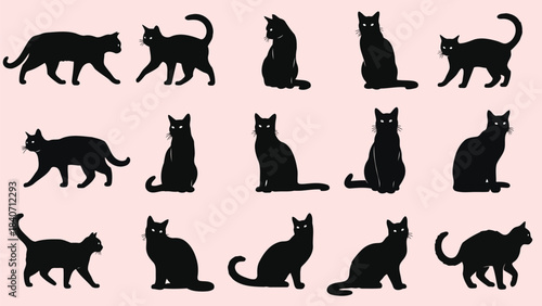 Black cat silhouettes on light pink background