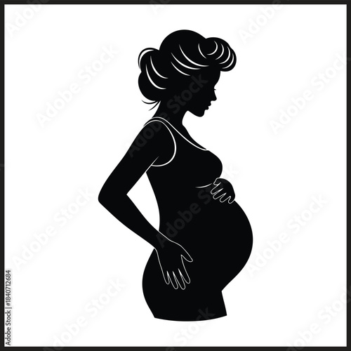 Silhouette of a pregnant woman cradling her belly with her hands vector illustration