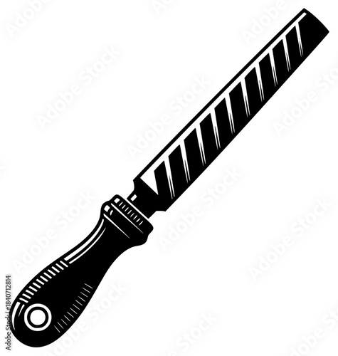 A black and white illustration of a screwdriver blade, black, blade, dagger, handle, icon, illustration, kitchen knife, knife, machete, profile, sword, tool, against transparent background