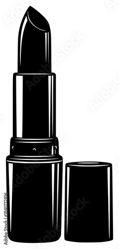 A black and white illustration of a lipstick, black, cosmetic, illustration, lipstick, liquid, mouth, profile, against transparent background