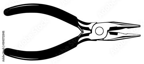 A black and white illustration of a pair of pliers, black, handle, illustration, plier, shear, tool, against transparent background