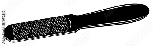 A black and white silhouette of a screwdriver with a textured grip, black, brush, comb, icon, illustration, paddle, profile, spatula, tool, against transparent background