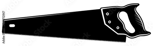 A black and white silhouette of a hand saw, black, blade, brush, comb, illustration, profile, saw, tool, against transparent background