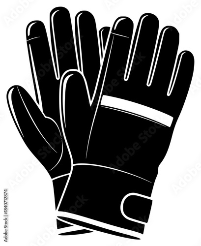A pair of black gloves with white stripes., baseball glove, black, glove, hand, icon, illustration, profile, against transparent background