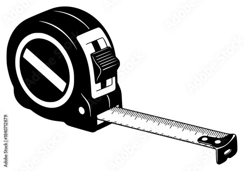 A black and white illustration of a tape measure with a straight edge, black, icon, illustration, measuring tape, meter, parking meter, pole, ruler, scale, tape, tool, against transparent background