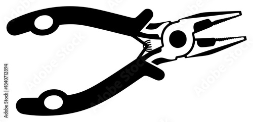 A black and white silhouette of a pliers, black, icon, illustration, phone, plier, saw, shear, tool, wrench, against transparent background