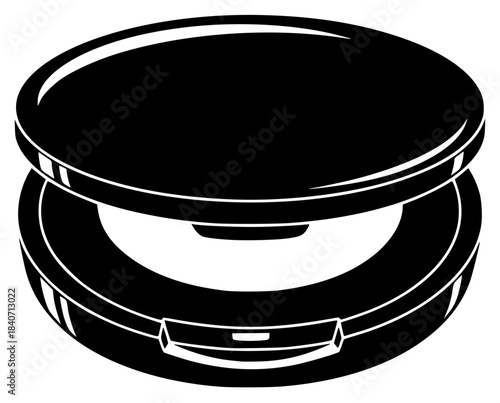 A black and white illustration of a round container with a lid, black, icon, illustration, lid, profile, stack, stool, against transparent background