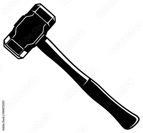 A black and white illustration of a hammer, ax, black, flat, hammer, handle, icon, illustration, profile, style, tool, against transparent background