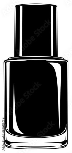 A black and white illustration of a bottle of nail polish, black, bottle, cosmetic, illustration, ink, liquid, nail polish, against transparent background