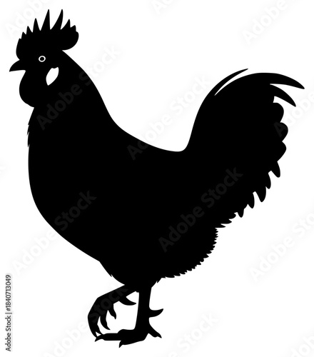 A black silhouette of a rooster on a , black, cock, illustration, profile, stand, against transparent background