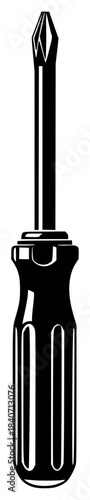 A black and white silhouette of a screwdriver, black, bottle, glass jar, hammer, icon, illustration, ink, jar, liquid, logo, sword, tool, against transparent background