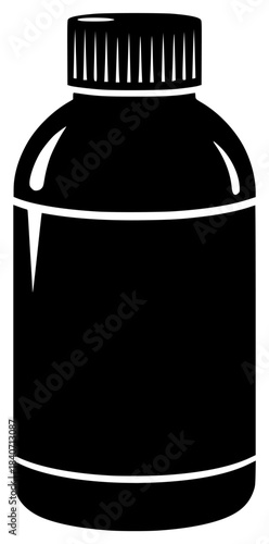 A black and white silhouette of a bottle with a closed cap, black, bottle, container, illustration, ink, lid, liquid, against transparent background