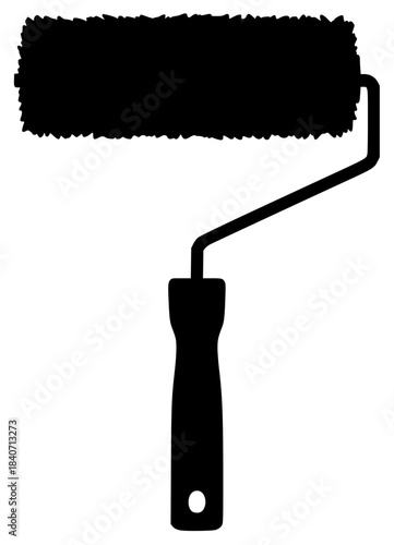 A black and white silhouette of a paint roller, black, brush, draw, illustration, paint brush, profile, roller, tool, against transparent background