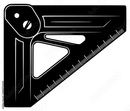 A black and white illustration of a square with a ruler, black, comb, icon, illustration, ruler, saw, sharpener, stapler, tool, against transparent background
