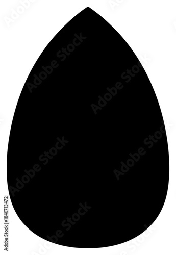 A black teardrop shape on a , black, illustration, profile, against transparent background