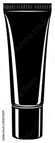 A black and white illustration of a tube of cream, beverage, black, bottle, container, cosmetic, cream, illustration, juice, liquid, toothpaste, tube, against transparent background