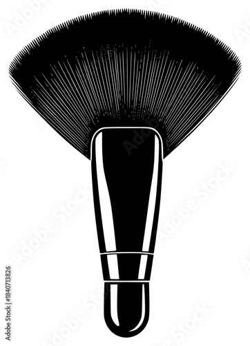 A black and white illustration of a makeup brush, black, brush, comb, cosmetic, hairbrush, illustration, profile, tool, against transparent background