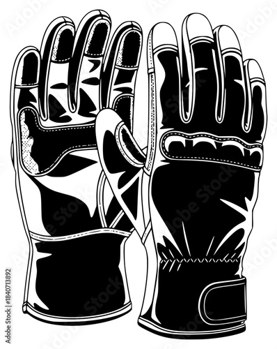 A pair of black and white gloves on a , baseball glove, black, glove, hand, illustration, against transparent background