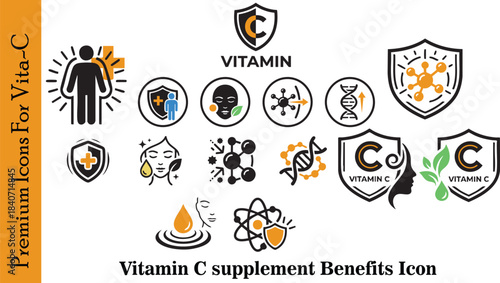 Premium Icons for Vitamin C - Vitamin C Supplement Benefits Icon Set