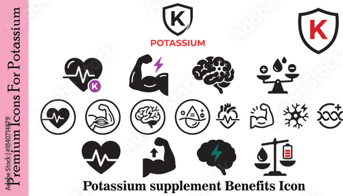 Premium Icons for Potassium - Potassium Supplement Benefits Icon Set