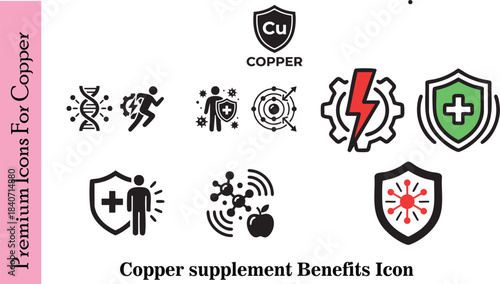 Premium Icons for Copper - Copper Supplement Benefits Icon Set