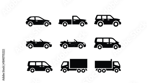 Collection of black vehicle silhouettes on white background
