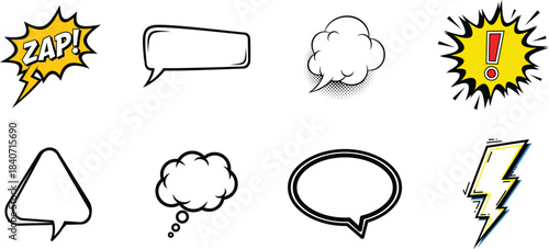 Comic Book Speech Bubbles and Sound Effects Collection Keywords: speech bubble, comic, sound