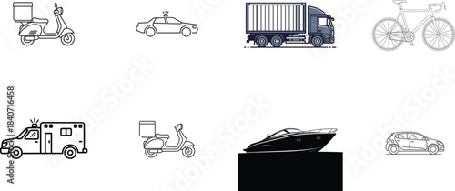 Assortment of transportation and service vehicle icons