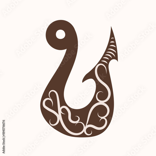 Maori tribul hai fish hook isolated, flat vector graphic, amulet hawaii