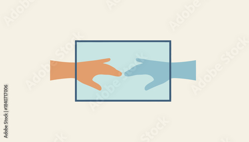 Two hands reaching towards each other through a transparent glass barrier symbolizing the distance separating them.