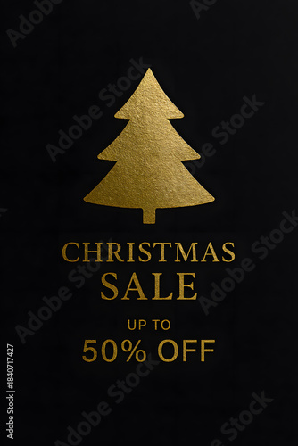Luxury Gold Foil Christmas Tree Silhouette on Velvet Background.