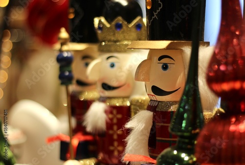 Nutcrackers figures toys dolls in the store festive photo Christmas new Year 
