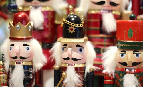 Nutcrackers figures toys dolls in the store festive photo Christmas new Year 